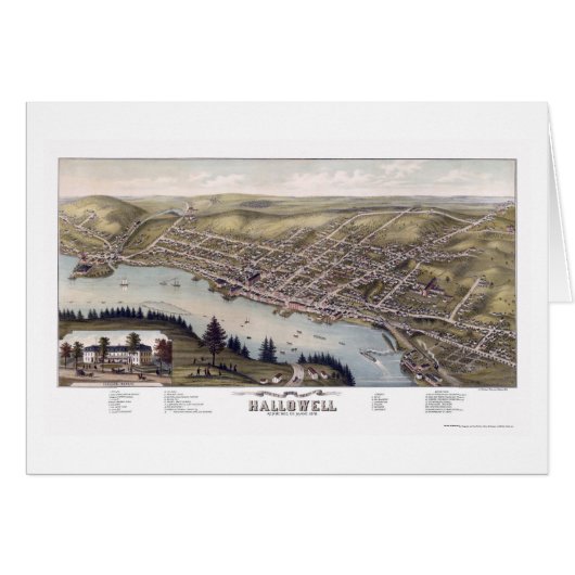 Hallowell, ME Panoramic Map - 1878 Cards (Front Horizontal)