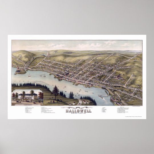 Hallowell, ME Panoramic Map 1878 Poster