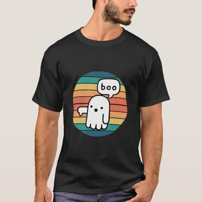 Hallowen Boo -  Retro Sunset - Ghost Thumbs Down T-Shirt (Front)