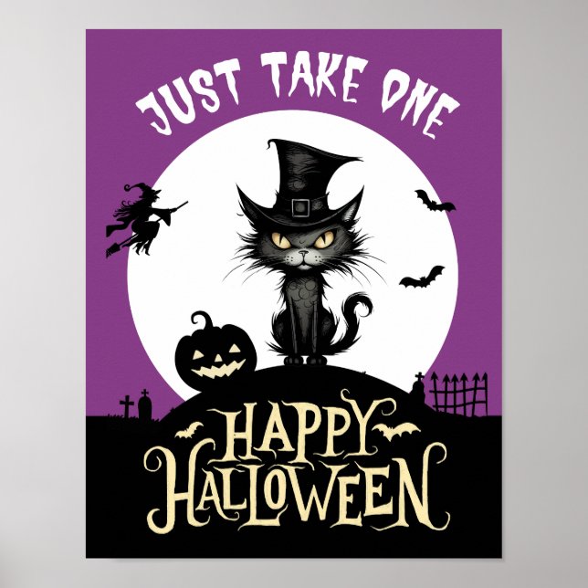 Hallowen candy black cat just take one porch sign (Front)