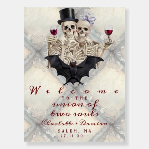 Hallowen Gothic Skeleton Bat Wedding Welcome Sign