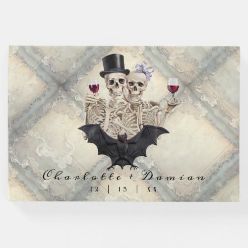Hallowen Gothic Skeleton Bat Wedding Welcome Sign Guest Book