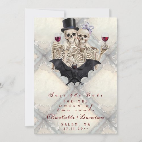 Hallowen Gothic Skulls Skeleton Love Bat Wedding Save The Date
