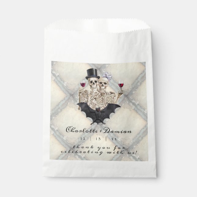 Hallowen Gothic Skulls Tarot The Lovers Wedding Favor Bag (Front)