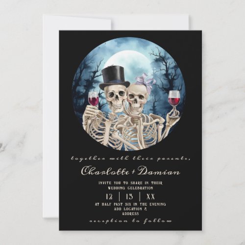 Hallowen Gothic Skulls Tarot The Lovers Wedding Invitation