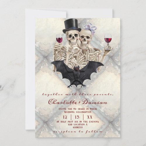 Hallowen Gothic Skulls Tarot The Lovers Wedding Invitation