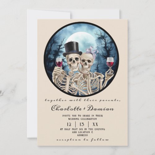 Hallowen Gothic Skulls Tarot The Lovers Wedding Invitation