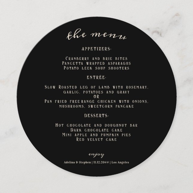 Hallowen Gothic Skulls Tarot The Lovers Wedding Menu (Front)