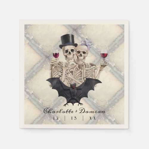 Hallowen Gothic Skulls Tarot The Lovers Wedding Napkins