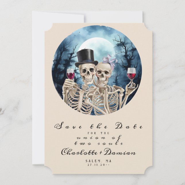 Hallowen Gothic Skulls Tarot The Lovers Wedding Save The Date (Front)