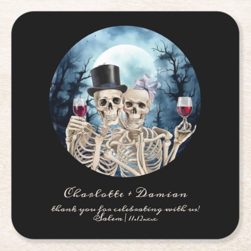 Hallowen Gothic Skulls Tarot The Lovers Wedding Square Paper Coaster