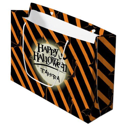 Hallowen Stripes and Bats Large Gift Bag