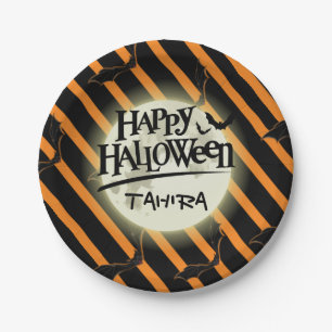 Hallowen Stripes and Bats Paper Plates