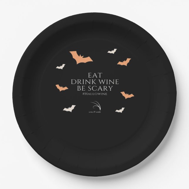 Hallowine Halloween Quote Eat Drink Paper Plates (Front)
