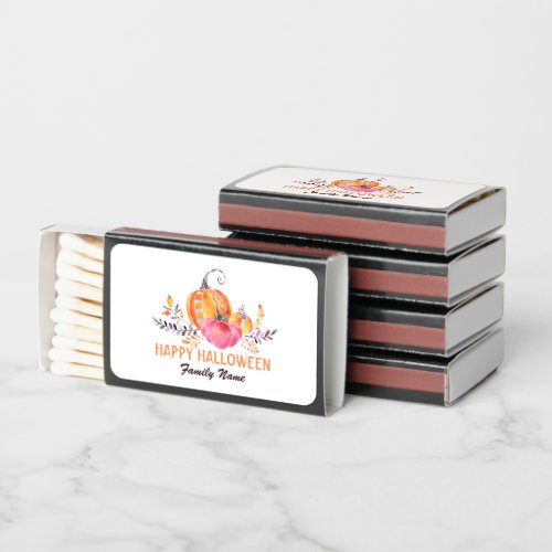 Hallowing pumkins and fall flowers custom text matchboxes