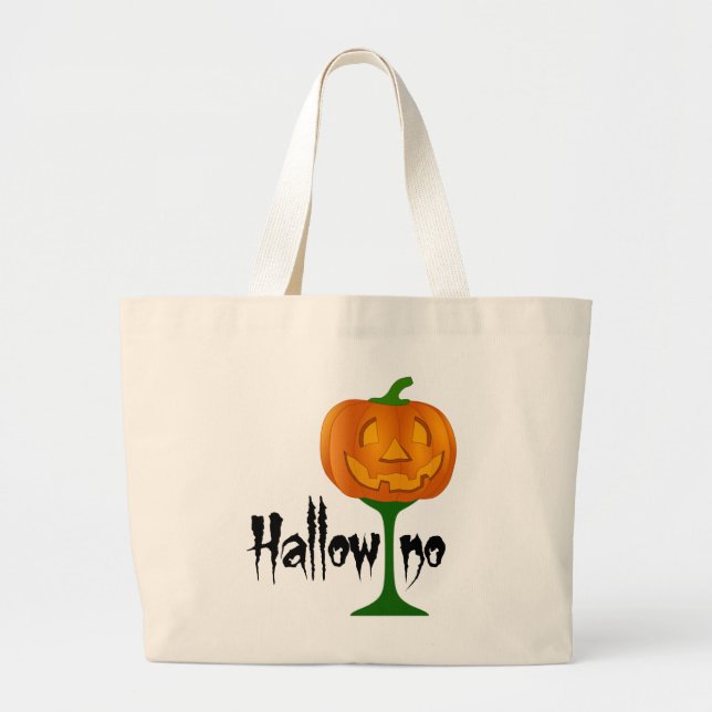 Hallowino Pumpkin Wine Glass Halloween Large Tote Bag (Front)