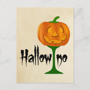 Hallowino Pumpkin Wine Glass Halloween Postcard