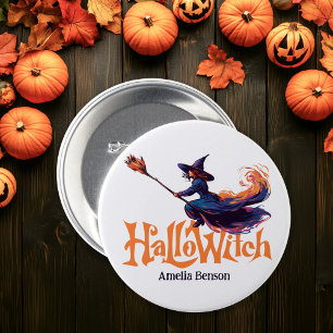 HalloWitch Colorful Witch Illustration Halloween Button