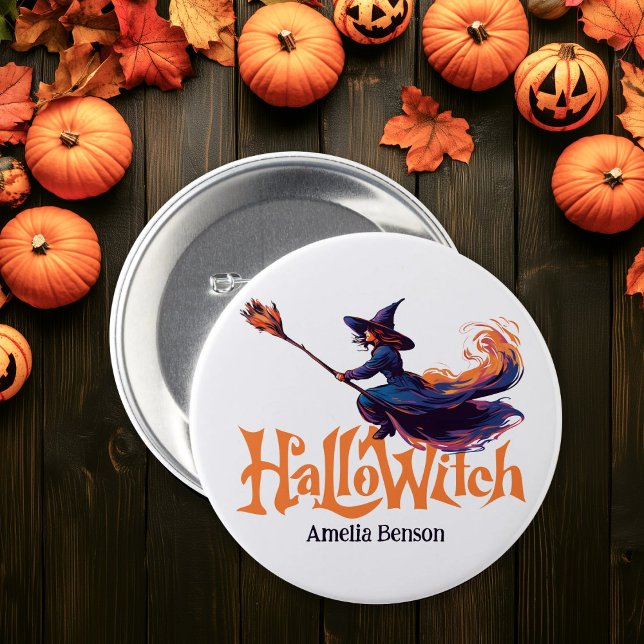 HalloWitch Colorful Witch Illustration Halloween Button (HalloWitch Colorful Witch Illustration Halloween Button)