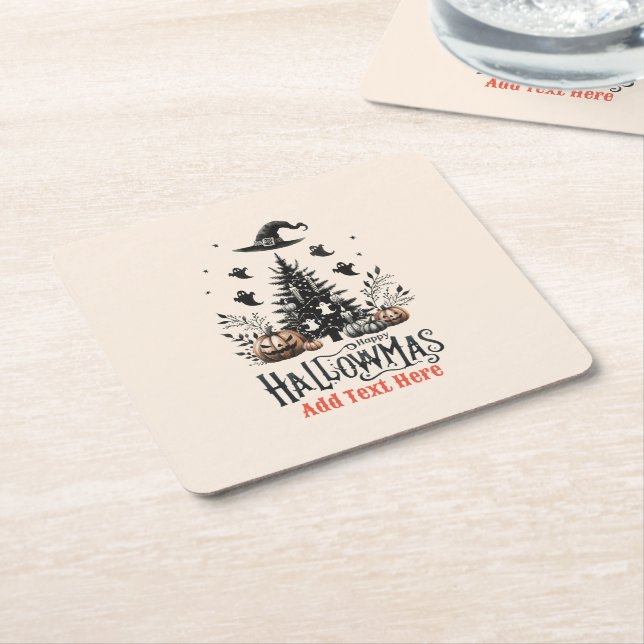 Hallowmas Halloween Christmas Mashup Square Paper Coaster (Angled)