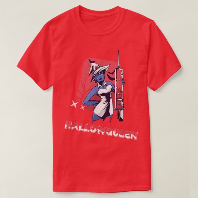 Hallowqueen Halloween Witch Nurse  T-Shirt (Design Front)
