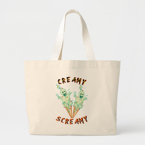 Hallows Creamy Screamy Witchy Boo Scary Halloween Large Tote Bag