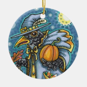 HALLOWS EVE BLACKBIRD WIZARD, HALLOWEEN RAVEN CERAMIC ORNAMENT