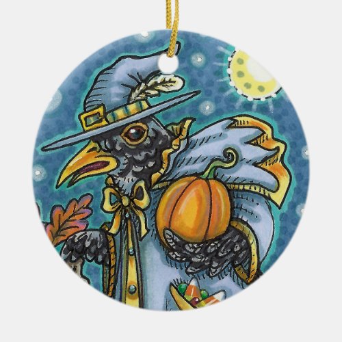 HALLOWS EVE BLACKBIRD WIZARD HALLOWEEN RAVEN CERAMIC ORNAMENT