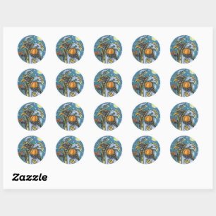 HALLOWS EVE BLACKBIRD WIZARD, HALLOWEEN RAVEN CLASSIC ROUND STICKER