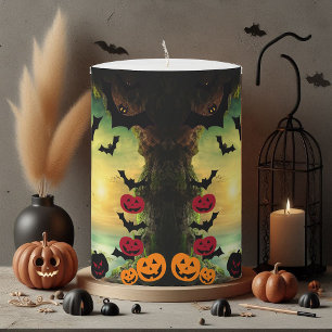 Hallows Eve Ghost Bats Jack O Lantern Gothic Scary Pillar Candle