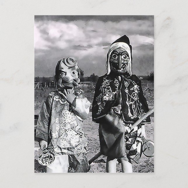 Hallow's Eve of Yesteryear Masks Postcard (Front)