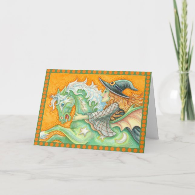 HALLOWS EVE WITCH AND HORSE GREETING CARD Blank (Front)