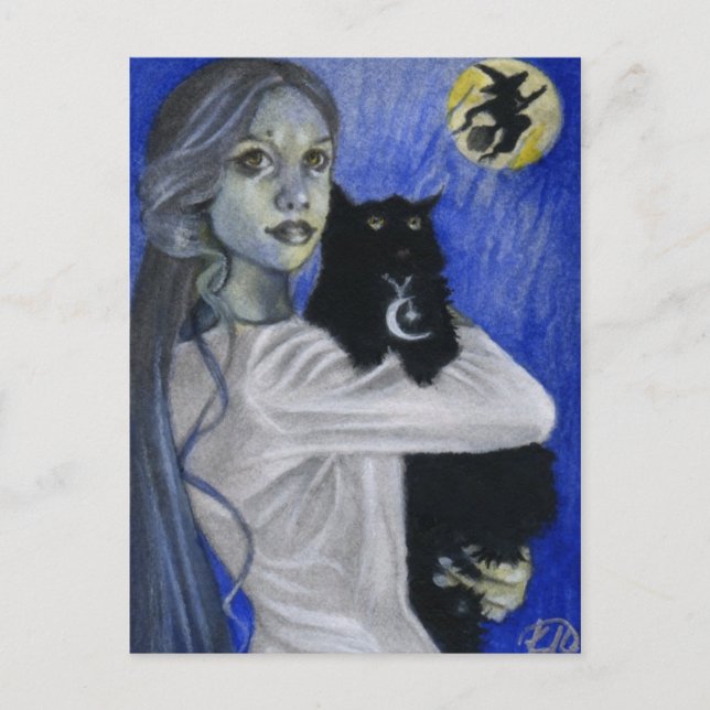 Hallow's Eve Witch Cat Postcard (Front)