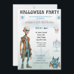Hallowwen Birthday Party Invitation<br><div class="desc">Celebrate a child’s birthday with this spooky Halloween party invitation. Features a fun illustrated character,  bat,  spider webs,  and skull design. Fully customizable with your child’s name,  age,  date,  time,  and RSVP details.</div>