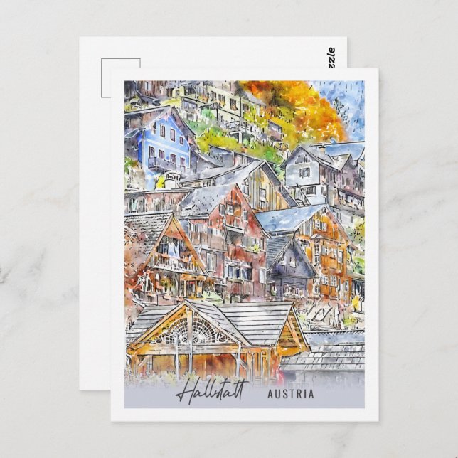 Hallstatt Austria Travel Place Watercolor Postcard (Front/Back)