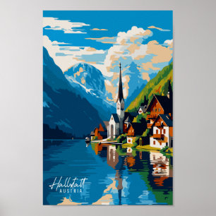 Hallstatt Austria vintage travel illustration Poster