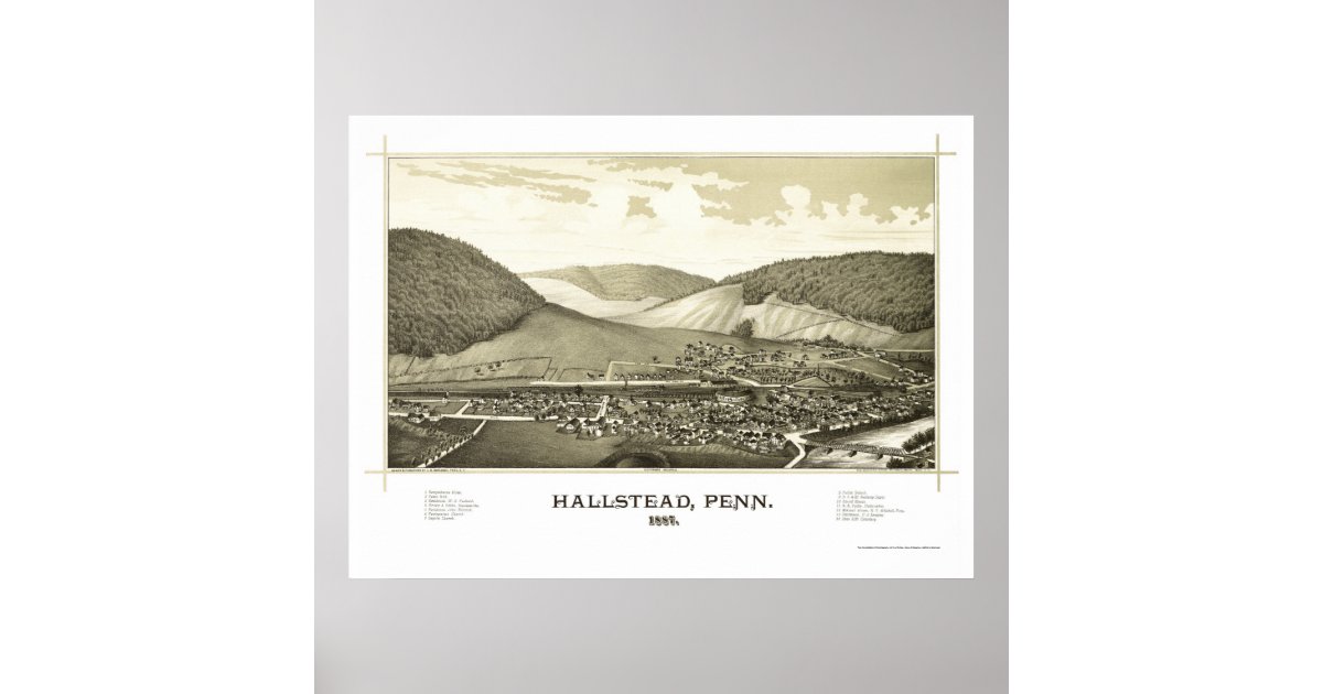 Hallstead, PA Panoramic Map 1887 Poster Zazzle