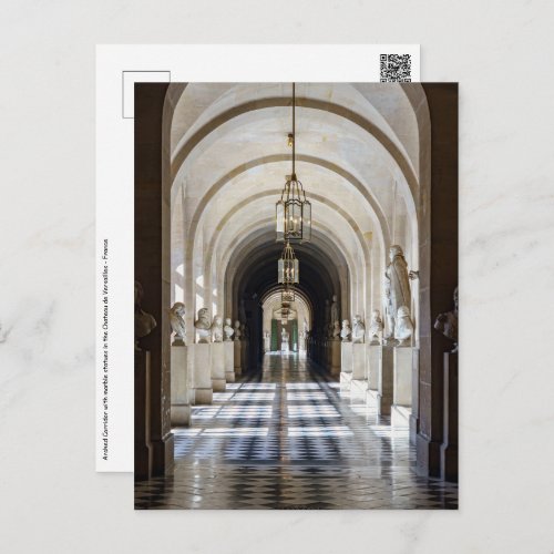 Hallway with statues in the Chateau de Versailles Postcard