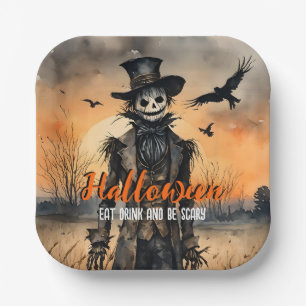 Hallween Eat Drink and Be Scary Scarecrow Paper Plates