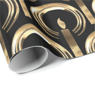 Halo around Candle Flame Pattern Black and Gold Wrapping Paper