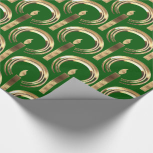 Halo around Candle Flame Pattern Green and Gold Wrapping Paper