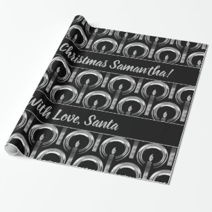 Halo around Candle Modern Black Silver Christmas Wrapping Paper