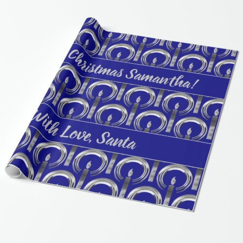 Halo Candle Modern Navy Blue Silver Christmas Wrapping Paper