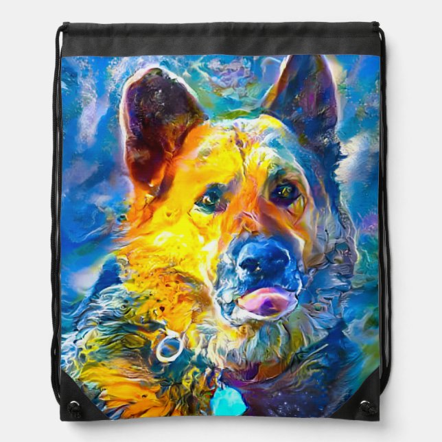 Halo:  Portrait of a German Shepherd  Drawstring Bag (Front)