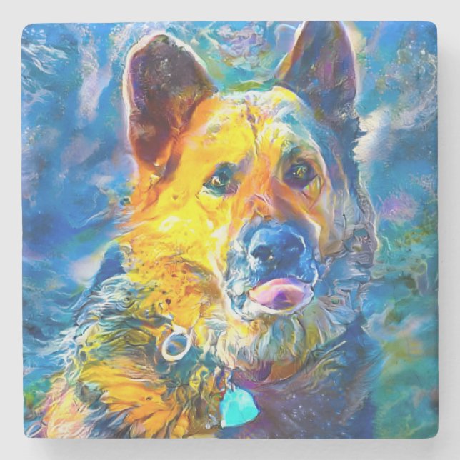Halo:  Portrait of a German Shepherd  Stone Coaster (Front)