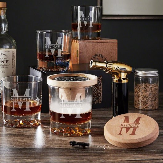 Halo Whiskey Smoker w/ Set of 4 Fairbanks Glasses (Front)