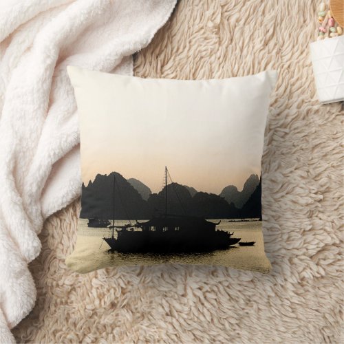 Halong Bay Sunset Vietnam Art pillow Throw Pillow