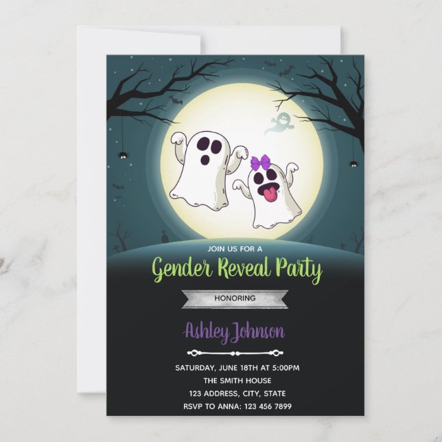 Haloween ghost gender reveal party invitation (Front)