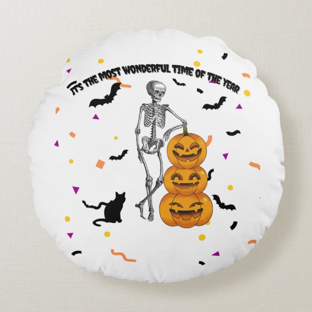 Haloween "It's the most wonderful time"  Round Pillow (Front)