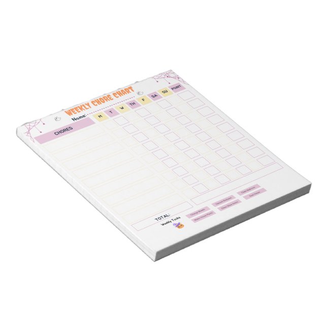 Haloween Kids Chore Chart Notepad (Angled)
